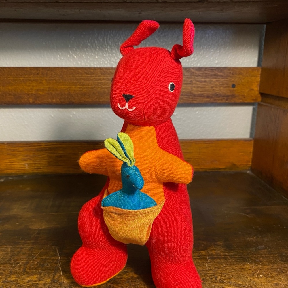Barbara Samsoni Kangaroo & Joey Plush Hand Dyed Cotton Toy 11 In.